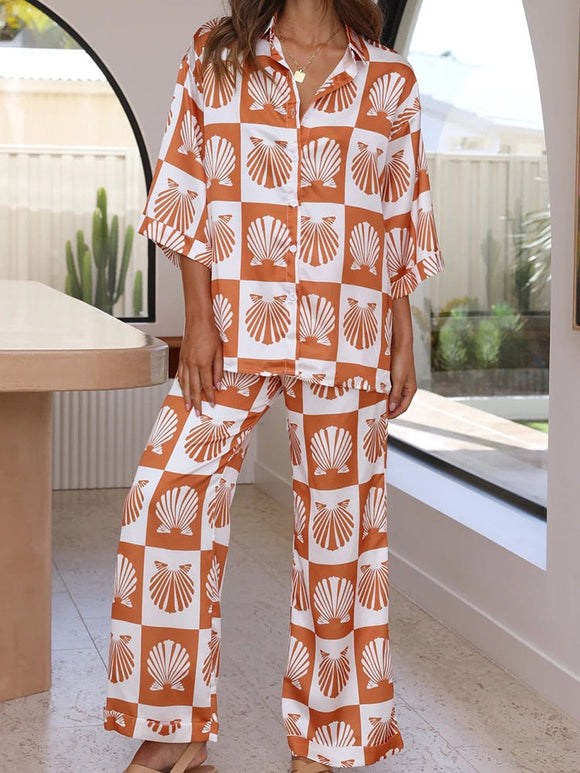 V-Neck Button Shirt & Pants Set