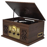 Victor State 7-in-1 Wood Music Center with 3-Speed Turntable and Dual