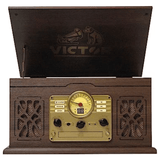 Victor State 7-in-1 Wood Music Center with 3-Speed Turntable and Dual