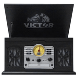 Victor State 7-in-1 Wood Music Center with 3-Speed Turntable and Dual