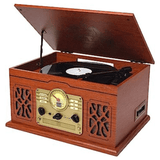 Victor State 7-in-1 Wood Music Center with 3-Speed Turntable and Dual