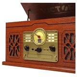Victor State 7-in-1 Wood Music Center with 3-Speed Turntable and Dual