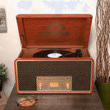Victor Monument 8-in-1 Wood Music Center with 3-Speed Turntable & Dual