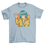 Happy anime boy waving t-shirt