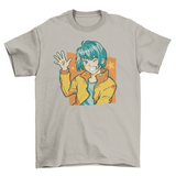 Happy anime boy waving t-shirt