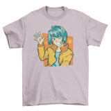 Happy anime boy waving t-shirt