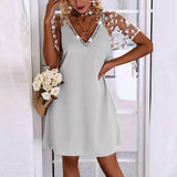 Sexy Sequins Lace Short Sleeves Dress Silver Sam