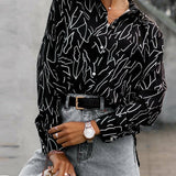 Vintage Print Turn-down Collar Blouse Silver Sam