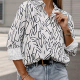 Vintage Print Turn-down Collar Blouse Silver Sam