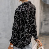 Vintage Print Turn-down Collar Blouse Silver Sam