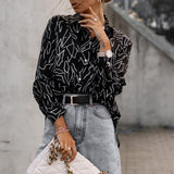 Vintage Print Turn-down Collar Blouse Silver Sam