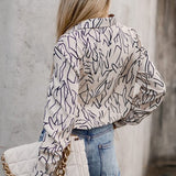 Vintage Print Turn-down Collar Blouse Silver Sam