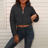 Cotton Tops Jacket Women Solid Stand Collar Long Sleeve Warm Coat Silver Sam