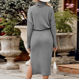 Turtleneck Top Pullover & Split Skirt Suit