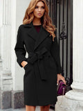 Wool Coat  Warm Jackets Outerwear Belt Long  Women Jacket Coats Silver Sam
