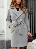 Wool Coat  Warm Jackets Outerwear Belt Long  Women Jacket Coats Silver Sam