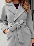 Wool Coat  Warm Jackets Outerwear Belt Long  Women Jacket Coats Silver Sam
