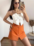 White Slim Bow Short Backless Cropped Camisole Silver Sam