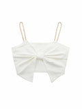White Slim Bow Short Backless Cropped Camisole Silver Sam