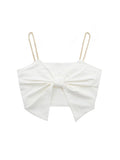 White Slim Bow Short Backless Cropped Camisole Silver Sam