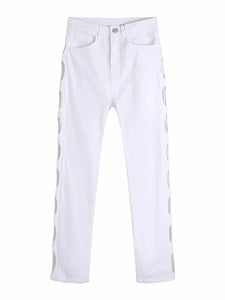Sexy White Hollow Out Straight Pants