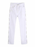 Sexy White Hollow Out Straight Pants