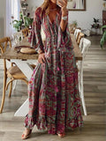 Bohemian Floral Print Long Sleeve Dress Silver Sam