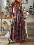 Bohemian Floral Print Long Sleeve Dress Silver Sam