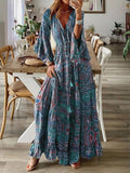 Bohemian Floral Print Long Sleeve Dress Silver Sam