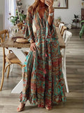 Bohemian Floral Print Long Sleeve Dress Silver Sam