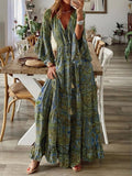 Bohemian Floral Print Long Sleeve Dress Silver Sam