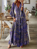 Bohemian Floral Print Long Sleeve Dress Silver Sam