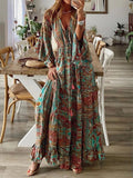 Bohemian Floral Print Long Sleeve Dress Silver Sam