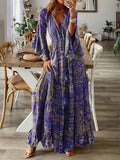 Bohemian Floral Print Long Sleeve Dress Silver Sam