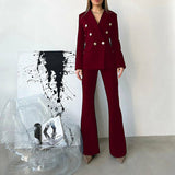 Casual Long Sleeve Set Work Blazer Set Double-Breasted Coat