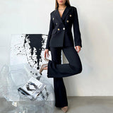 Casual Long Sleeve Set Work Blazer Set Double-Breasted Coat