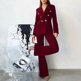 Casual Long Sleeve Set Work Blazer Set Double-Breasted Coat