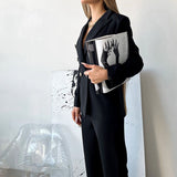 Casual Long Sleeve Set Work Blazer Set Double-Breasted Coat