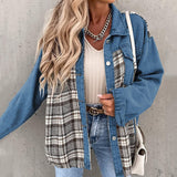 Denim Plaid Button Jacket Silver Sam