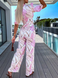 Lantern Sleeve Deep V-Neck Top & Pants Set