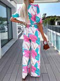Lantern Sleeve Deep V-Neck Top & Pants Set