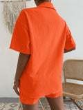 Cotton Linen Button T-shirt & Elastic Waist Shorts Set
