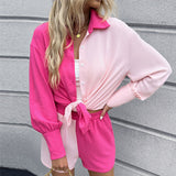 Lapel Blouse Top & Shorts Set