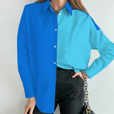 Spliced Turn-down Collar Long Sleeve Top Silver Sam