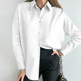 Spliced Turn-down Collar Long Sleeve Top Silver Sam