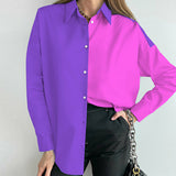 Spliced Turn-down Collar Long Sleeve Top Silver Sam