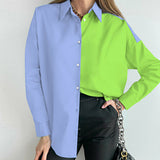 Spliced Turn-down Collar Long Sleeve Top Silver Sam