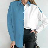 Spliced Turn-down Collar Long Sleeve Top Silver Sam