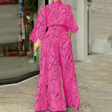 Print Long Sleeve Jumpsuit Office Lady Elegant O Neck Shirt Romper Silver Sam