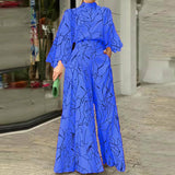 Print Long Sleeve Jumpsuit Office Lady Elegant O Neck Shirt Romper Silver Sam